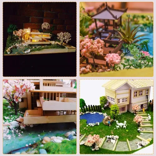 Miniatura 6 de Yetaha 10 unidades de árboles modelo de flores rosas, mini racimo de flores de vegetación, modelo de paisaje estático para bricolaje, paisaje