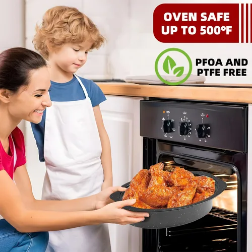 Miniatura 3 de DIMESHY - Sartén para asar de 13 pulgadas, esmaltada en acero, sartén ovalada cubierta en negro con tapa, pequeña olla para pavo, pollo pequeño