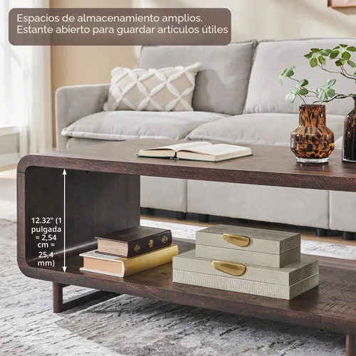 Miniatura 5 de IFGET Mesa de Centro Moderna de 48", Mesa Central Minimalista de 2 Niveles con Estante de Almacenamiento, Diseño de Perfil Curvo, Mesa Rectangular