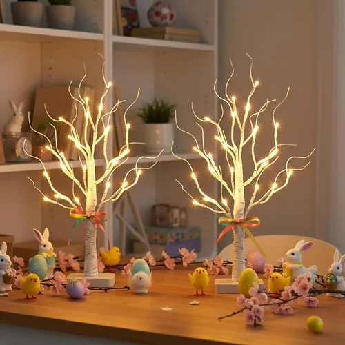 Miniatura 5 de EAMBRITE Árbol de abedul con luces LED, árbol de Navidad blanco, lámpara de árbol artificial pequeña y delgada preiluminada con ramitas