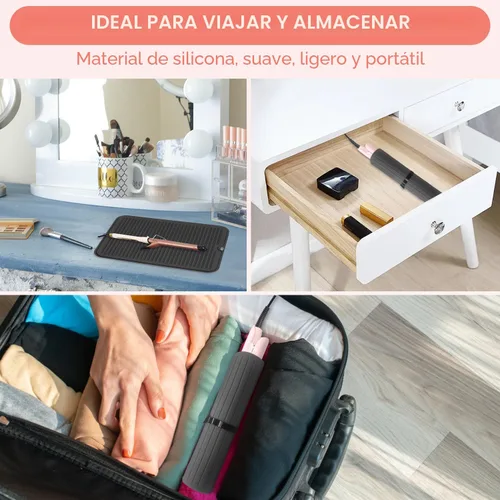 Miniatura 7 de Alfombrilla grande de silicona resistente al calor para herramientas de cabello: rizador, plancha, alisador de pelo - Funda portátil