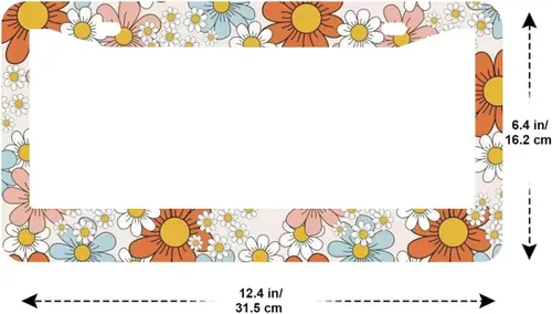 Miniatura 2 de Paquete de 2 marcos para placa de automóvil de acero inoxidable con tornillos, tapas y destornilladores, para mujeres y niñas, diseño de flores de 7