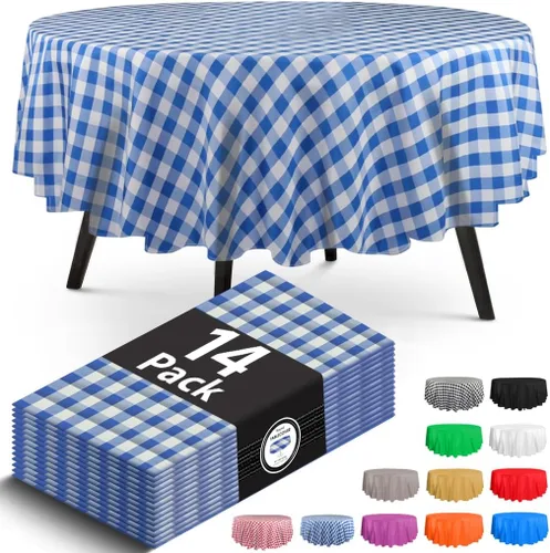 Miniatura 18 de 14 paquete de manteles de plástico azules de cuadros Gingham de 54x108 pulgadas. Rectangulares cubiertas de mesa desechables - Manteles desechables