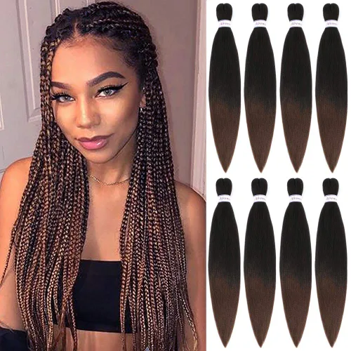 Miniatura 38 de Alrence Cabello estirado para hacer trenzas, trenza larga de 30 pulgadas, 8 paquetes, extensiones profesionales de trenzado de cabello sintético, 1b#