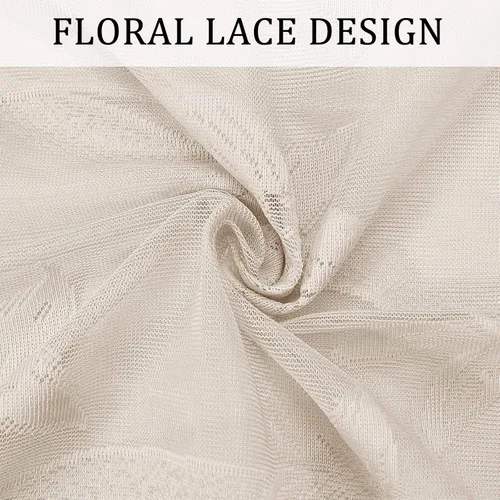 Miniatura 7 de DWCN Paquete de 2 cortinas traslúcidas pequeñas de encaje floral beige para cocina, cortinas traslúcidas ligeras con bolsillo para barra, cortinas