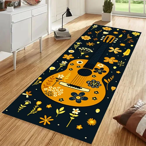 Miniatura 11 de Alfombra de pasillo de notas musicales, 2 x 7 pies, música retro, líneas melodías abstractas, a cuadros, alfombra musical de los años 80 y 90