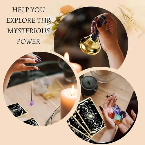 Miniatura 6 de 78 cartas de tarot con guía – Juego de regalo de baraja de tarot con tela de tarot y soporte, piedras de chakra y más, cartas de tarot negras