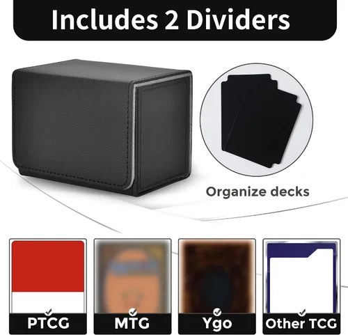 Miniatura 3 de MTG - Caja de cubierta con 2 divisores, caja de gran capacidad para más de 80 tarjetas de doble manga, funda de piel sintética compatible con Magic