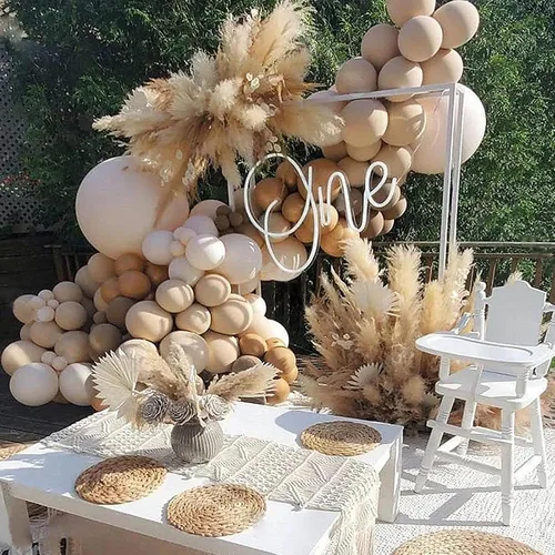 Miniatura 5 de IHEPYQ Globos bronceados de doble relleno, guirnalda marrón nude, albaricoque, diferentes tamaños, kit de arco de globos neutros para oso