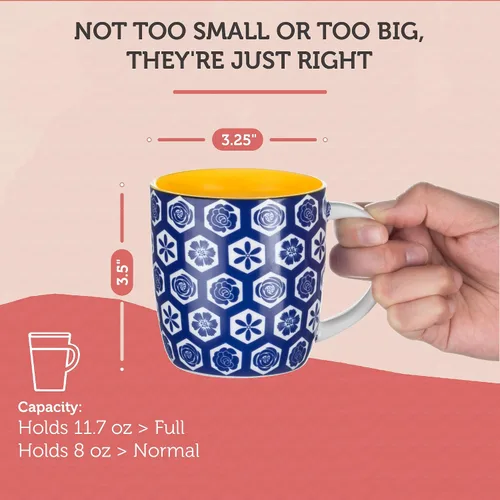 Miniatura 6 de Annovero Tazas de café pequeñas, capacidad de 11.7 onzas, tazas de cocina de porcelana para té, latte, capuchino o cacao caliente, juego de 6