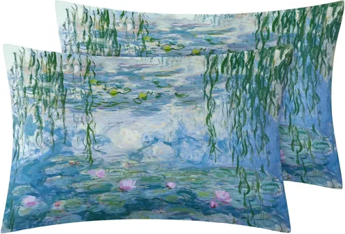 Miniatura 2 de Water Lilies - Sábanas Monet tamaño Queen, juego de sábanas y fundas de almohada artísticas de 4 piezas, sábana bajera ajustable de bolsillo