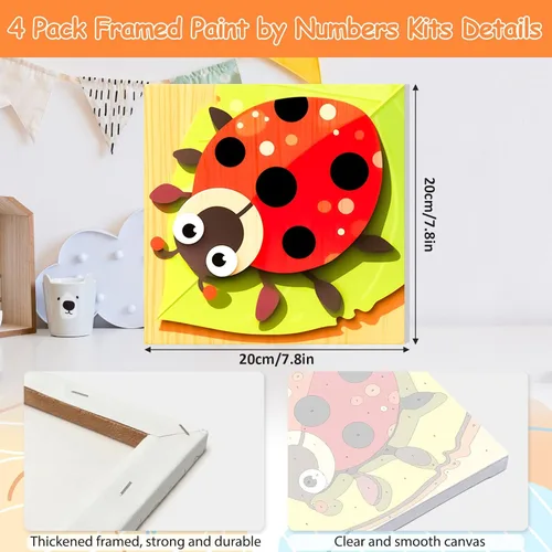 Miniatura 2 de EOBROMD Paquete de 4 kits de pintura enmarcada por números para niños, kits de pintura de insectos para niños de 4 a 8 a 12 años, pintura sobre