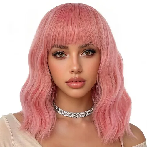 Miniatura 14 de eNilecor Peluca de color negro a marrón para mujer, peluca de pelo corto ondulado rizado con flequillo, 14 pulgadas, disfraz de fiesta sintético