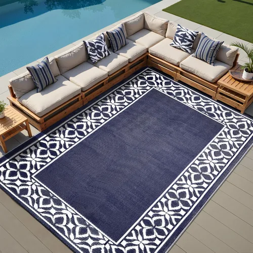 Miniatura 31 de PureCozy Alfombra de paja de plástico para exteriores, color negro, beige, grande, impermeable, para patio, 5 x 8 pulgadas, geométrica, reversible