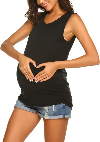 Miniatura 3 de Ekouaer - Camiseta de maternidad para mujer sin mangas de doble capa para embarazadas