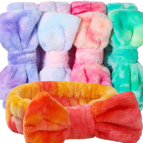 Miniatura 10 de Teenitor 5 diademas de maquillaje con lazo extraíble, diadema de spa para lavar la cara para adolescentes y mujeres, cesta de regalo