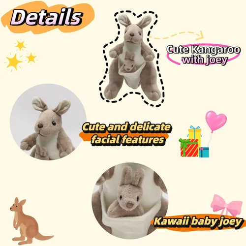 Miniatura 3 de Juguete de peluche de canguro de 9.84 pulgadas con Baby Joey, linda muñeca de peluche, suave canguro mamá y bebé, cumpleaños perfecto para niños