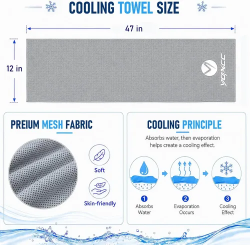 Miniatura 6 de YQXCC Paquete de 2 toallas de enfriamiento (47 x 12 pulgadas) toalla de hielo para cuello, toalla suave y transpirable, toalla fresca de microfibra