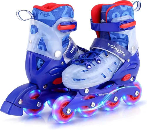Miniatura 9 de BABY JOY Patines en línea, 4 tamaños ajustables para niños con ruedas iluminadas para niños de 5 a 14 años, divertidos patines iluminadores