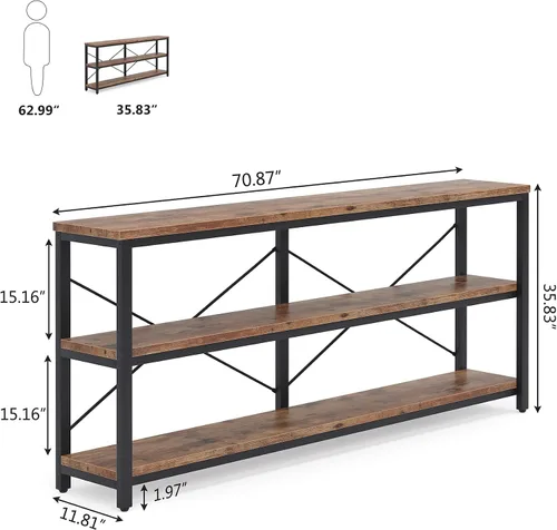 Miniatura 2 de Tribesigns Mesas de sofá de 71 pulgadas, mesa de sofá extralarga, mesa de consola larga angosta, mesa de entrada, mesa de sofá con estantes