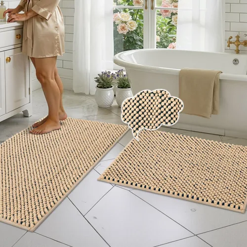 Miniatura 28 de BSICPRO Juego de alfombras de baño 2 piezas - Tapetes de baño de chenilla antideslizantes - Gruesa y suave alfombra absorbente de salvia para baño