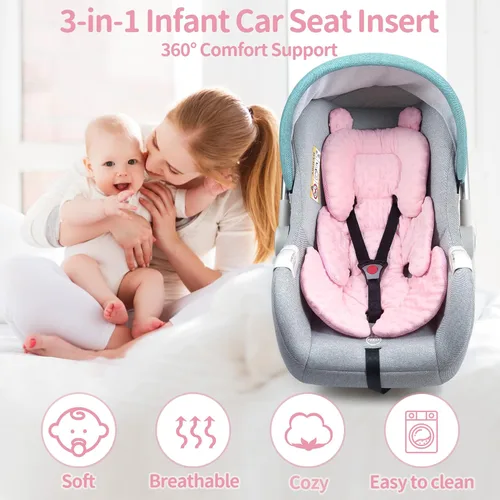 Miniatura 4 de 3en1 Almohada reversible de apoyo de cabeza y cuerpo para asiento de auto, recién nacido, inserto de asiento de coche para bebé de 3D Minnky, cojín