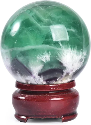 Miniatura 13 de JIC Gem Esfera grande de cristal Chevron de amatista con cristales curativos de curación con soporte de madera para meditación y decoración