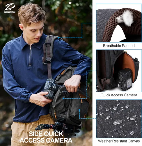 Miniatura 4 de Padwa Lifestyle Mochila negra para cámara – Bolsa profesional para cámara DSLR y UAV, mochila de lona antirrobo para cámara con cubierta