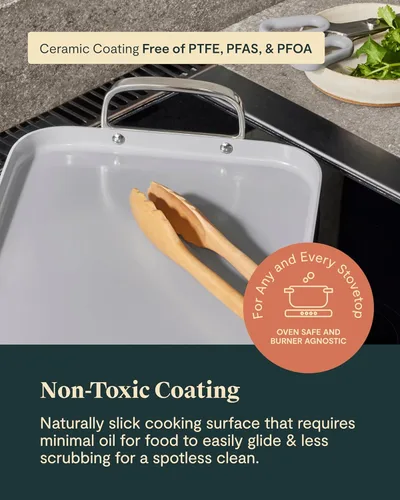 Miniatura 4 de Caraway Plancha de doble quemador, sartén de 19 x 12 pulgadas, revestimiento de cerámica antiadherente, no tóxico, sin PTFE ni PFOA, apto para horno
