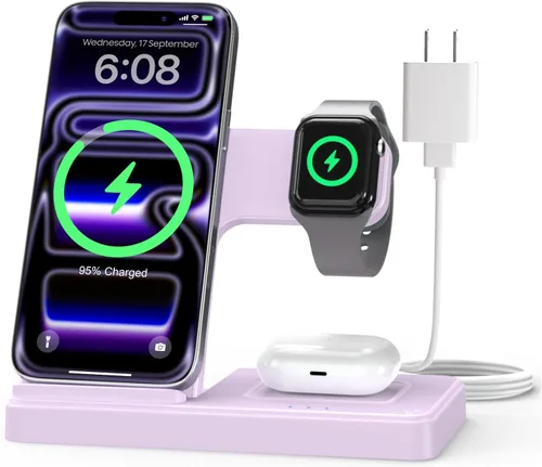 Miniatura 13 de Estación de carga inalámbrica del soporte del cargador: Soporte de cargador 3 en 1, múltiples dispositivos para Apple - iPhone 17 16e 16 15 14 Pro