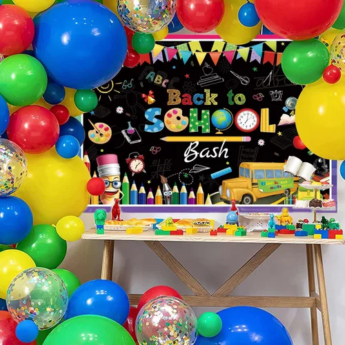 Miniatura 6 de AIBIIN Fondo de fiesta de regreso a clases, 7 x 5 pies, primer día de escuela, preescolar, jardín de infantes, decoración de fiesta, pizarra, aula