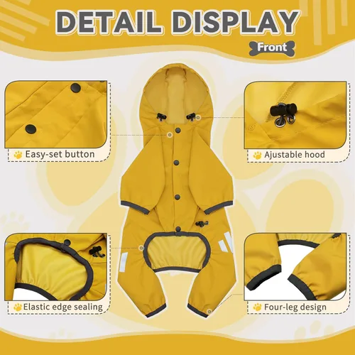 Miniatura 2 de Chubasquero para Perro, Chaqueta de Lluvia Impermeable para Perro con Capucha, Abrigo de Lluvia con Agujero para Correa, Correa Reflectante