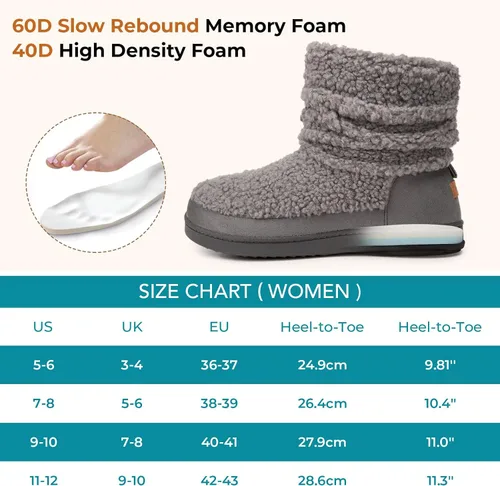 Miniatura 6 de HomeTop Pantuflas para botas de mujer con espuma viscoelástica cálida, para interiores y exteriores, con suela de goma