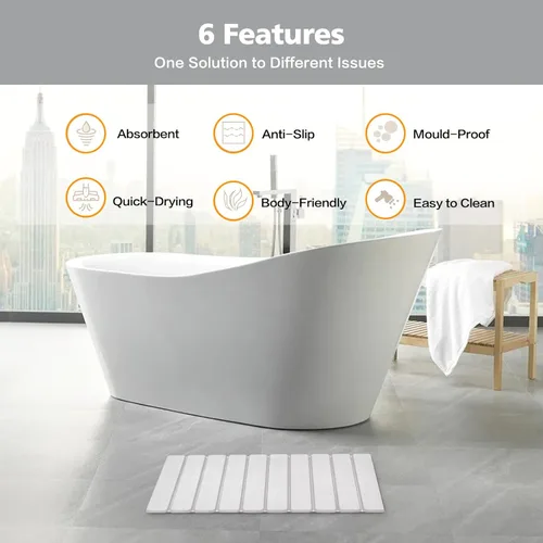 Miniatura 6 de KEYCHAD Tapete de baño plegable de piedra, antideslizante, de tierra de diatomeas, súper absorbente, de secado rápido, elegante y lujoso tapete