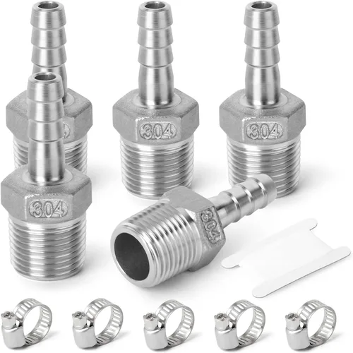Miniatura 10 de TAISHER 5 PIEZAS Accesorios de Púa para Manguera de Acero Inoxidable 304, Accesorios de Cerveza Casera Púa de 1" x 1/2" MNPT con 5 PIEZAS