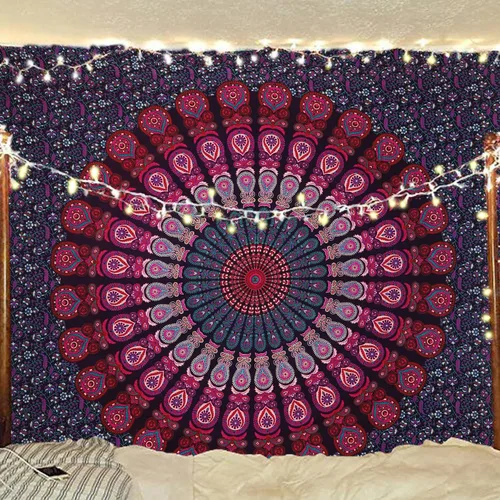 Miniatura 33 de Tapiz hippie indio bohemio psicodélico dorado azul pavo real mandala colgante en la pared (negro blanco, Queen (84 x 90 pulgadas) (84.6 x 90.6 in)