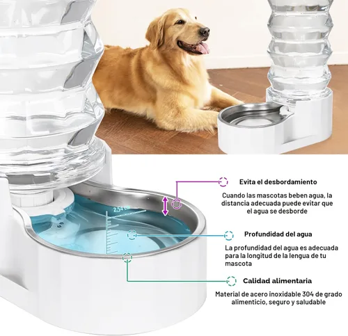 Miniatura 5 de RIZZARI - Dispensador de agua por gravedad grande: alimentador automático de agua para perros de acero inoxidable de 8L con cepillo especializado