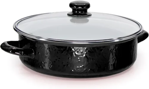 Golden Rabbit Esmalte - Patrón negro sólido - Sartén para saltear de 3 cuartos Negro sólido texturizado