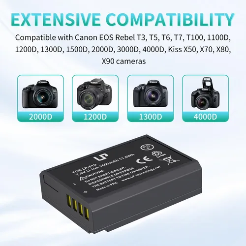 Miniatura 4 de LP LP-E10 Batería recargable, cargador compatible con Canon EOS Rebel T7, T6, T5, T3, T100, 4000D, 3000D, 2000D, 1500D, 1300D, 1200D, 1100D y más 1