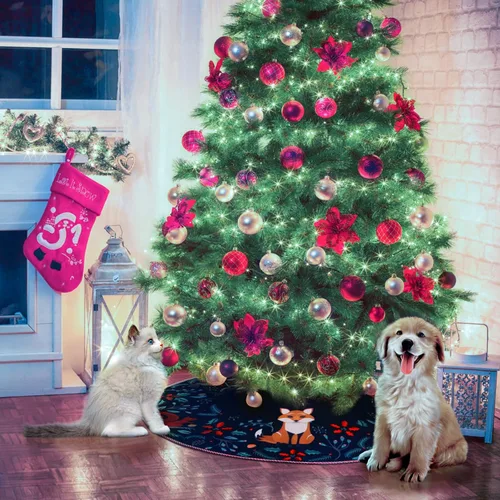 Miniatura 6 de Falda de Árbol de Navidad de 36" Animales del Bosque Falda de Árbol de Navidad Alfombrillas Decorativas para Casa de Campo Rústica Navidad Corona
