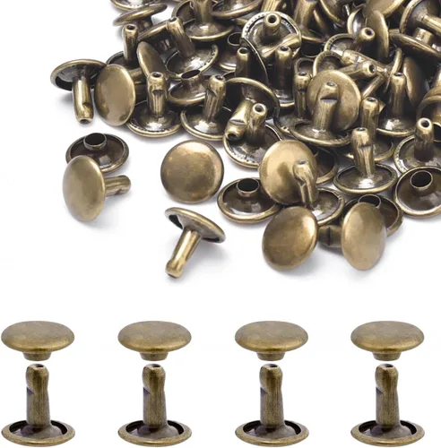 Miniatura 13 de 200 juegos de remaches de cuero con tapa redonda de 6 mm, remaches de doble tapa, pernos metálicos tubulares para reparación de llaveros de bolso