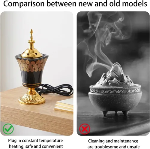 Miniatura 7 de Amosfun Quemador de incienso eléctrico, estilo árabe, incensario, hogar, oficina, decoración de mesa, yoga, spa, aroma, ornamento, enchufe de EE. UU
