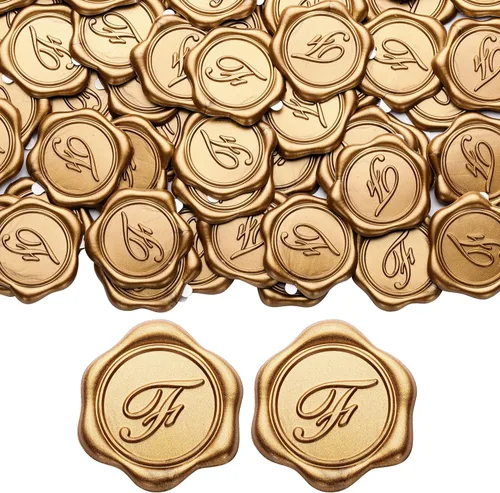 Miniatura 17 de Yoption - Pegatinas de sello de cera con letra inicial del alfabeto L, paquete de 100 unidades, autoadhesivas, estilo antiguo dorado, para sobres
