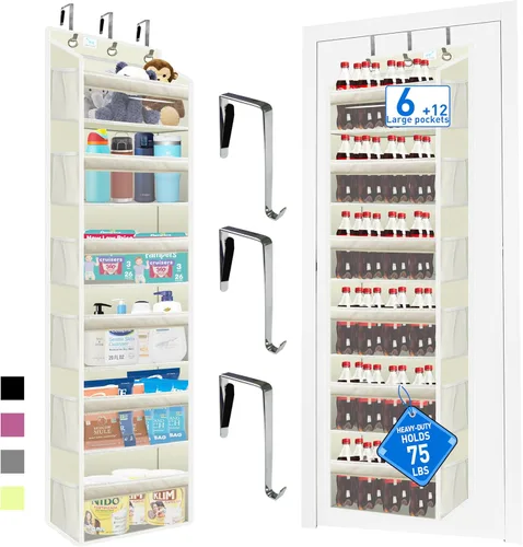 Organizador para colocar sobre la puerta, 6 niveles, 12 bolsillos laterales de gran capacidad, gancho reforzado de metal resistente, Organizador de