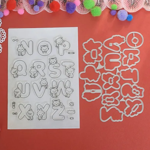 Miniatura 3 de Juego de sellos y troqueles transparentes de letras de animales para hacer tarjetas, plantillas cortadas para álbumes de recortes, álbum de fotos