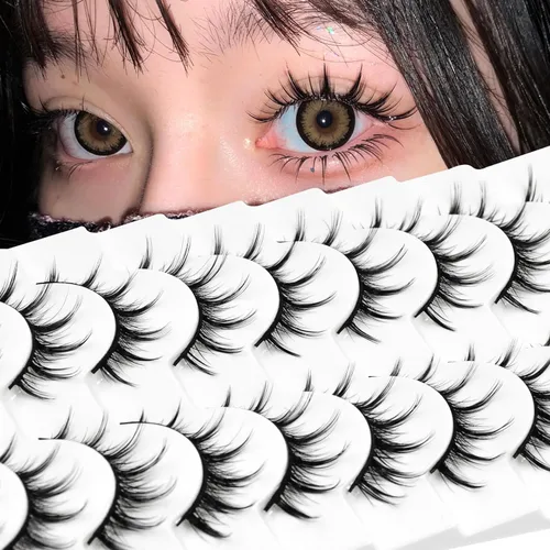 Miniatura 9 de 10 pares de pestañas postizas manga de aspecto natural, racimos ondulados, estilo puntiagudo de 0.630 pulgadas, pestañas japonesas de anime cosplay