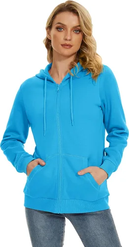 Miniatura 5 de TACVASEN Sudaderas con capucha y cremallera para mujer, ligera, de rizo francés, con cremallera completa y bolsillos