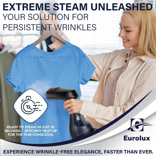 Miniatura 7 de Eurolux Vaporizador portátil para ropa, vaporizador portátil de viaje para ropa, tanque de agua desmontable, potente removedor de arrugas de tela