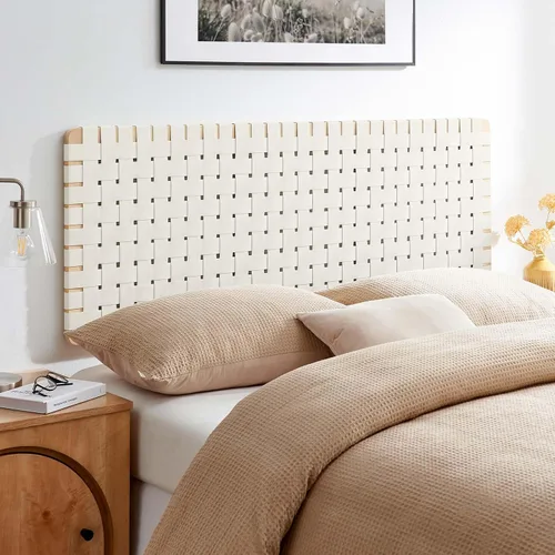 Modway Sparta cabecero de cama de cuero vegano tejido tamaño Queen en Beige natural, cabecero de cama Queen de cuero sintético solo con diseño de