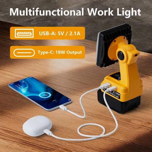 Miniatura 3 de DTEZTECH Luz de trabajo LED para batería Dewalt de 20 V máximo, luz de inundación portátil inalámbrica de 25 W 1500 LM con cabezal giratorio de 90°
